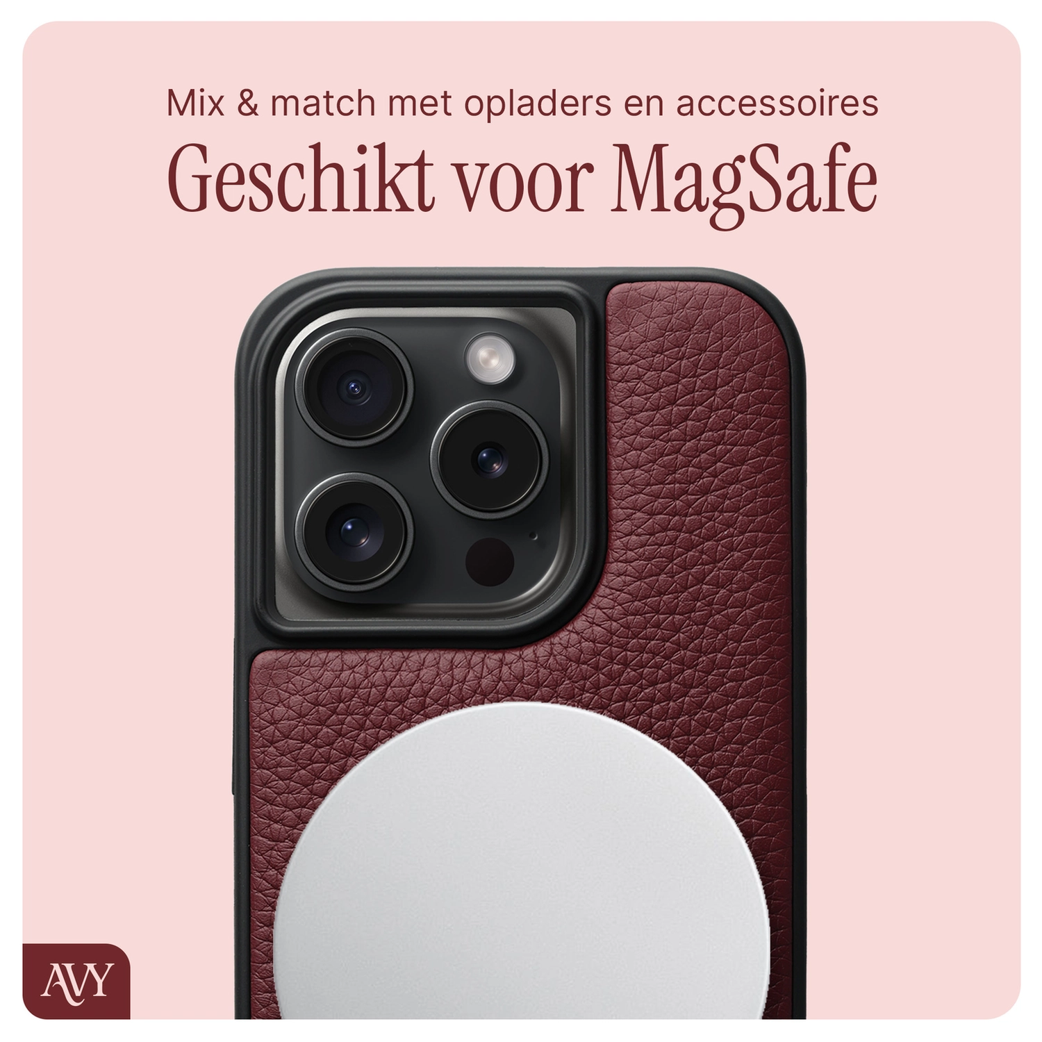 AVY Apple iPhone 14 Pro - Luxury Kit - Burgundy - Leather Set afbeelding 7