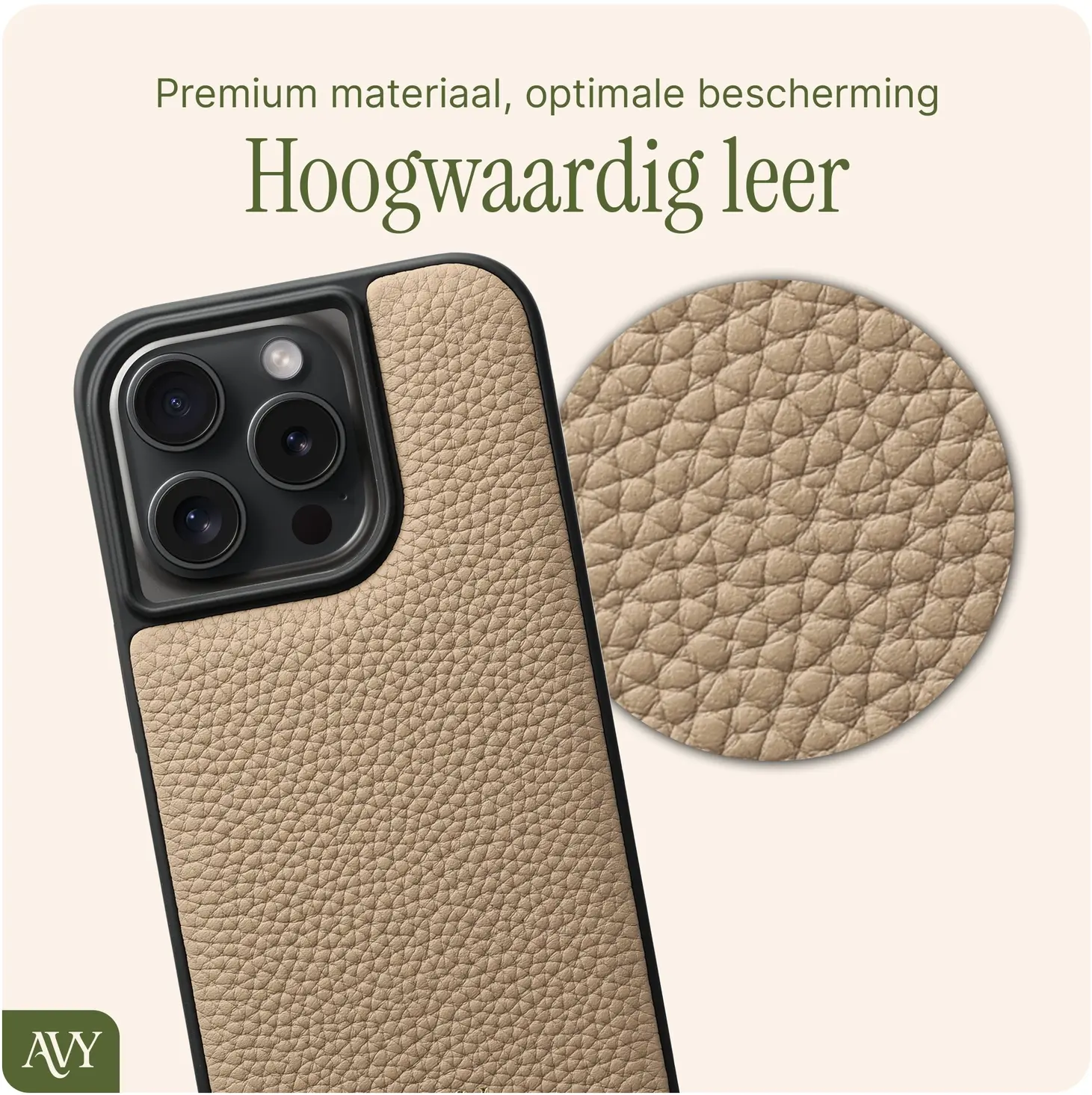 AVY Apple iPhone 15 Pro - Statement Kit - Beige - Long Leather afbeelding 6