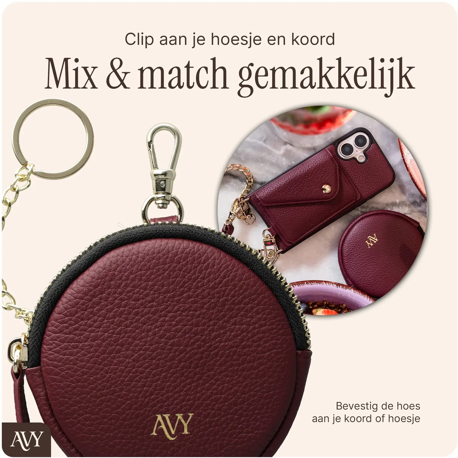AVY Apple iPhone 15 - Statement Kit - Burgundy - Long Leather afbeelding 9