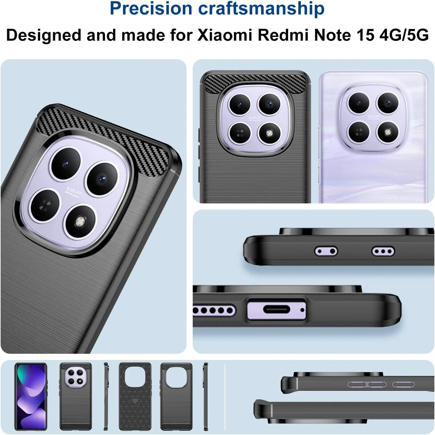 Xiaomi Redmi Note 15 4G Hoesje Geborsteld TPU Flexibele Back Cover Zwart afbeelding 2