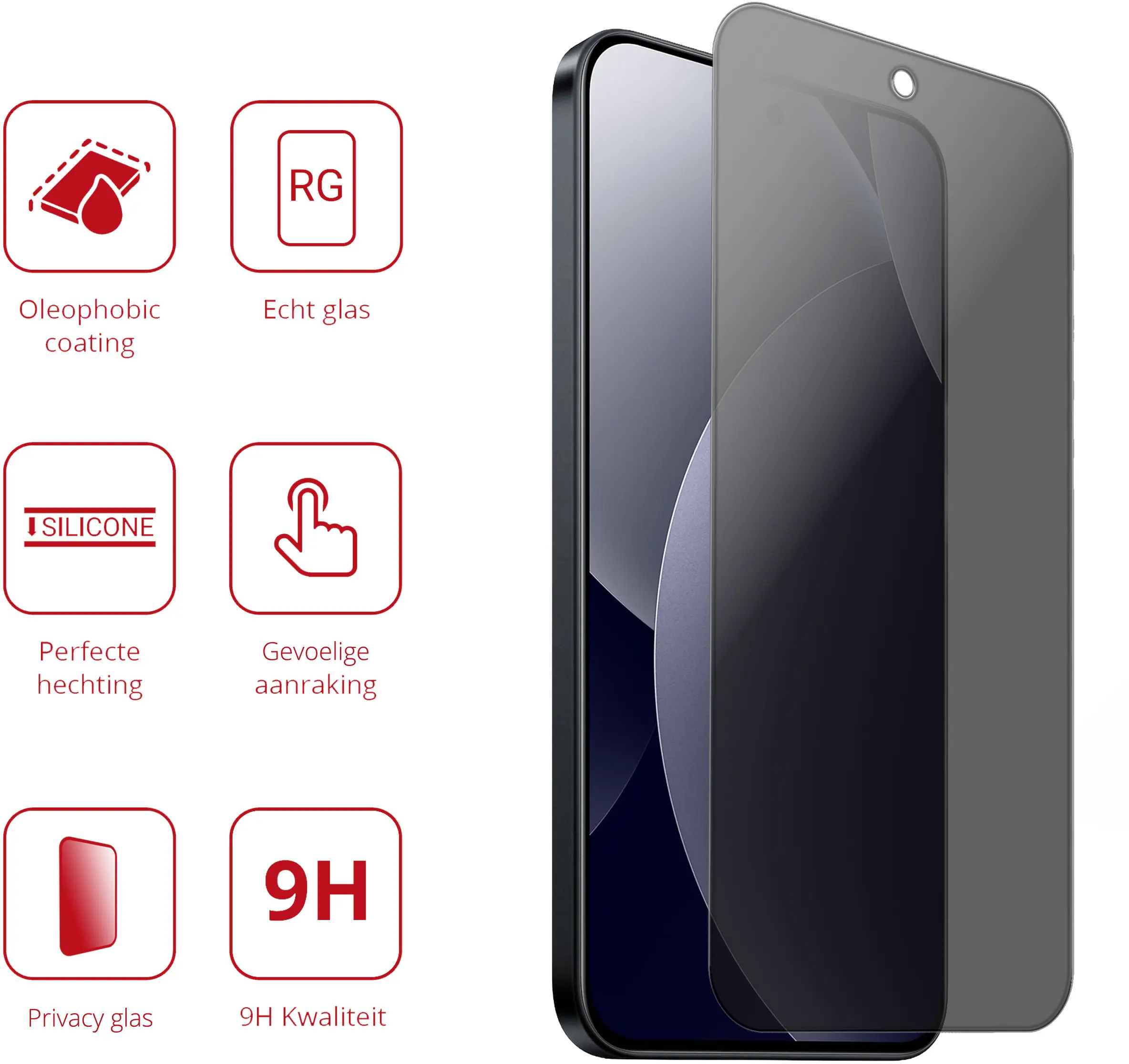 Rosso Xiaomi Redmi Note 15 5G 9H Tempered Glass Screen Protector Privacy afbeelding 2