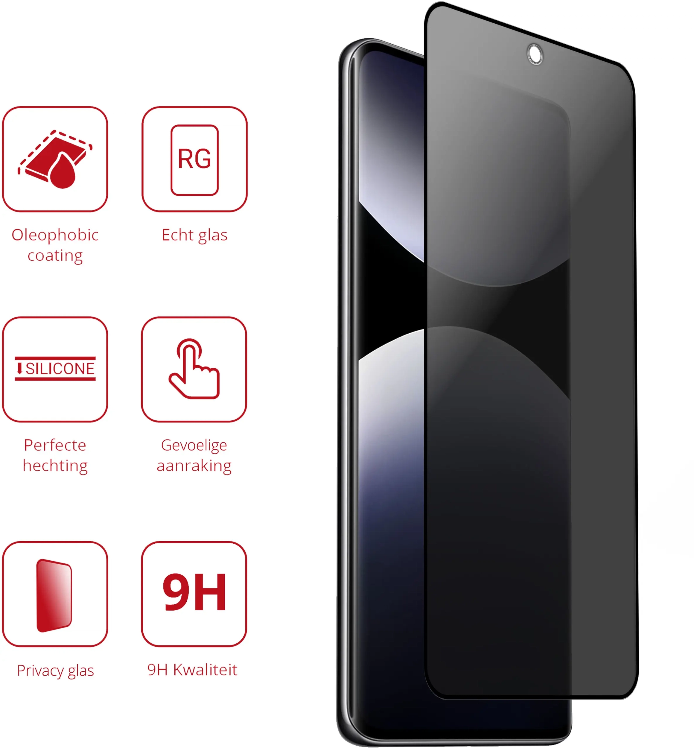 Rosso Xiaomi Redmi Note 15 Pro Plus 9H Tempered Glass Screen Protector Privacy afbeelding 2