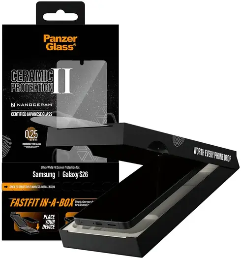 PanzerGlass Ceramic Ultra-Wide Fit Samsung S26 Screen Protector Installatiebox afbeelding 1