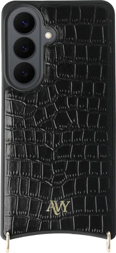AVY Samsung Galaxy S26 Hoesje met Koord Haakjes MagSafe Leer Croco Zwart afbeelding 1