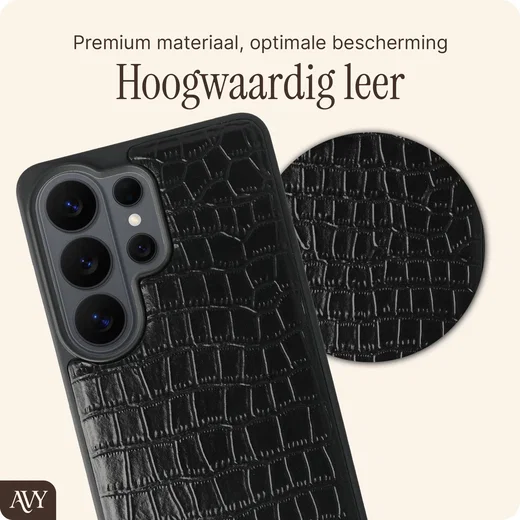 AVY Samsung Galaxy S26 Ultra Hoesje met Koord Haakjes MagSafe Leer Croco Zwart afbeelding 7