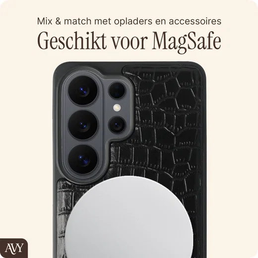 AVY Samsung Galaxy S26 Ultra Hoesje met Koord Haakjes MagSafe Leer Croco Zwart afbeelding 6