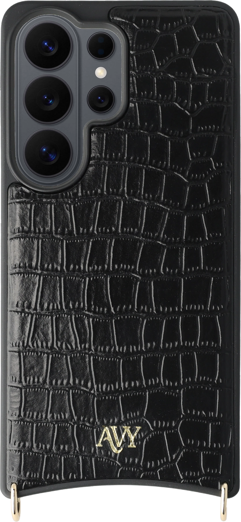 AVY Samsung Galaxy S26 Ultra Hoesje met Koord Haakjes MagSafe Leer Croco Zwart afbeelding 1