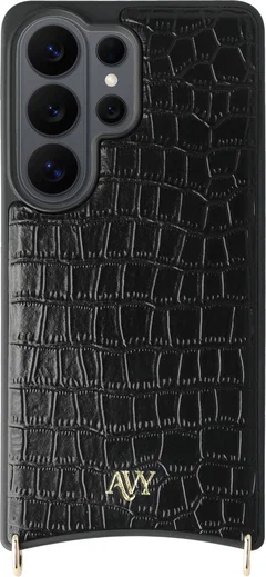 AVY Samsung Galaxy S26 Ultra Hoesje met Koord Haakjes MagSafe Leer Croco Zwart afbeelding 1