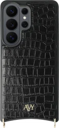 AVY Samsung Galaxy S26 Ultra Hoesje met Koord Haakjes MagSafe Leer Croco Zwart afbeelding
