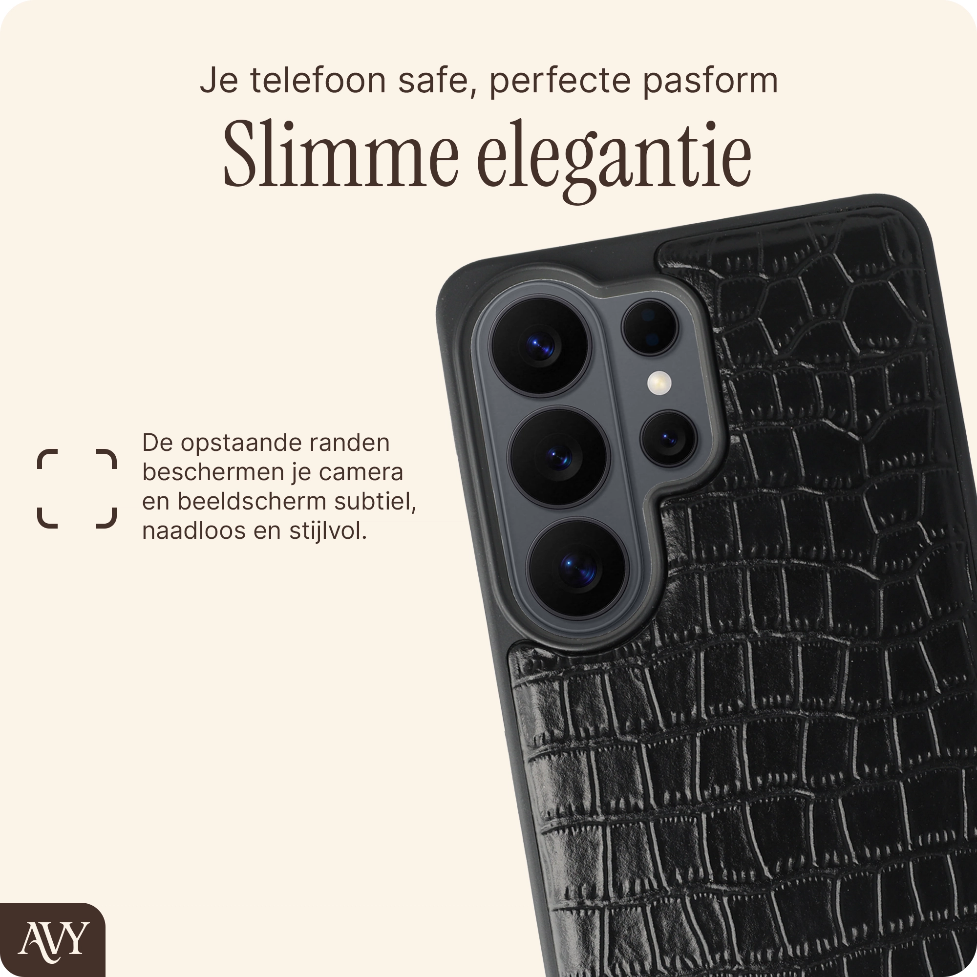 AVY Samsung Galaxy S26 Ultra Hoesje met Koord Haakjes MagSafe Leer Croco Zwart afbeelding 9