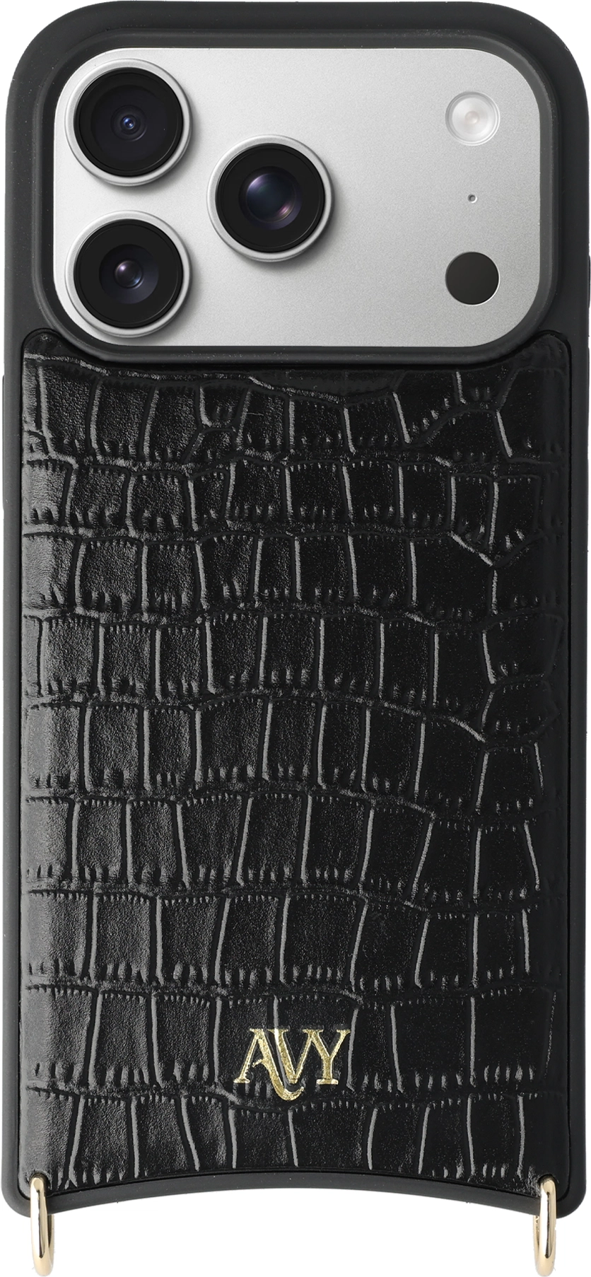 AVY Apple iPhone 17 Pro Hoesje met Koord Haakjes MagSafe Leer Croco Zwart afbeelding 1