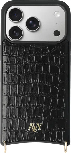 AVY Apple iPhone 17 Pro Hoesje met Koord Haakjes MagSafe Leer Croco Zwart afbeelding 1
