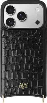 AVY Apple iPhone 17 Pro Hoesje met Koord Haakjes MagSafe Leer Croco Zwart