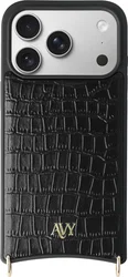 AVY Apple iPhone 17 Pro Hoesje met Koord Haakjes MagSafe Leer Croco Zwart afbeelding