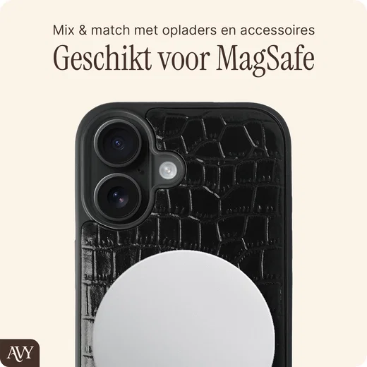 AVY Apple iPhone 17 Pro Hoesje met Koord Haakjes MagSafe Leer Croco Zwart afbeelding 6