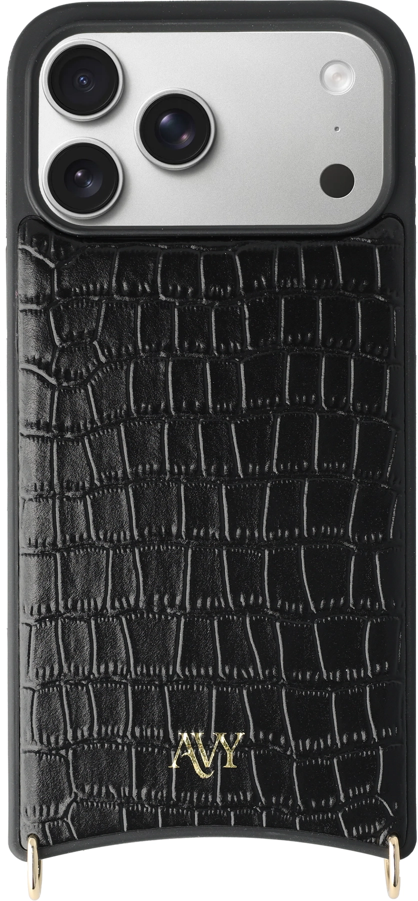 AVY Apple iPhone 17 Pro Max Hoesje met Koord Haakjes MagSafe Leer Croco Zwart afbeelding 1