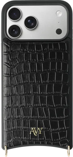 AVY Apple iPhone 17 Pro Max Hoesje met Koord Haakjes MagSafe Leer Croco Zwart afbeelding 1