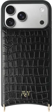 AVY Apple iPhone 17 Pro Max Hoesje met Koord Haakjes MagSafe Leer Croco Zwart