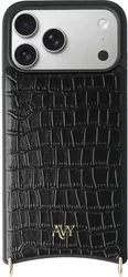 AVY Apple iPhone 17 Pro Max Hoesje met Koord Haakjes MagSafe Leer Croco Zwart afbeelding