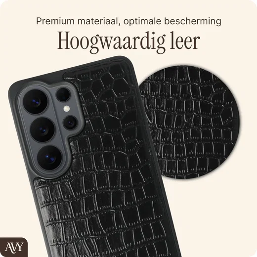 AVY Samsung Galaxy S25 / S24 Hoesje met Koord Haakjes MagSafe Leer Croco Zwart afbeelding 5