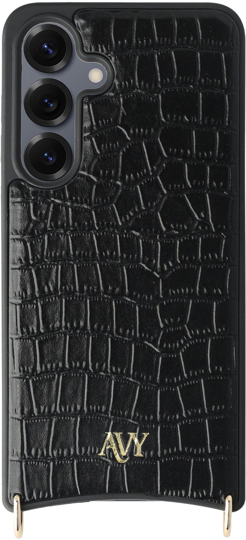 AVY Samsung Galaxy S25 / S24 Hoesje met Koord Haakjes MagSafe Leer Croco Zwart afbeelding 1