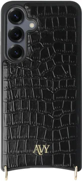 AVY Samsung Galaxy S25 / S24 Hoesje met Koord Haakjes MagSafe Leer Croco Zwart
