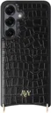 AVY Samsung Galaxy S25 / S24 Hoesje met Koord Haakjes MagSafe Leer Croco Zwart