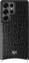 AVY Samsung Galaxy S25 Ultra Hoesje met Koord Haakjes MagSafe Leer Croco Zwart