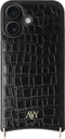 AVY Apple iPhone 16 Hoesje met Koord Haakjes MagSafe Leer Croco Zwart