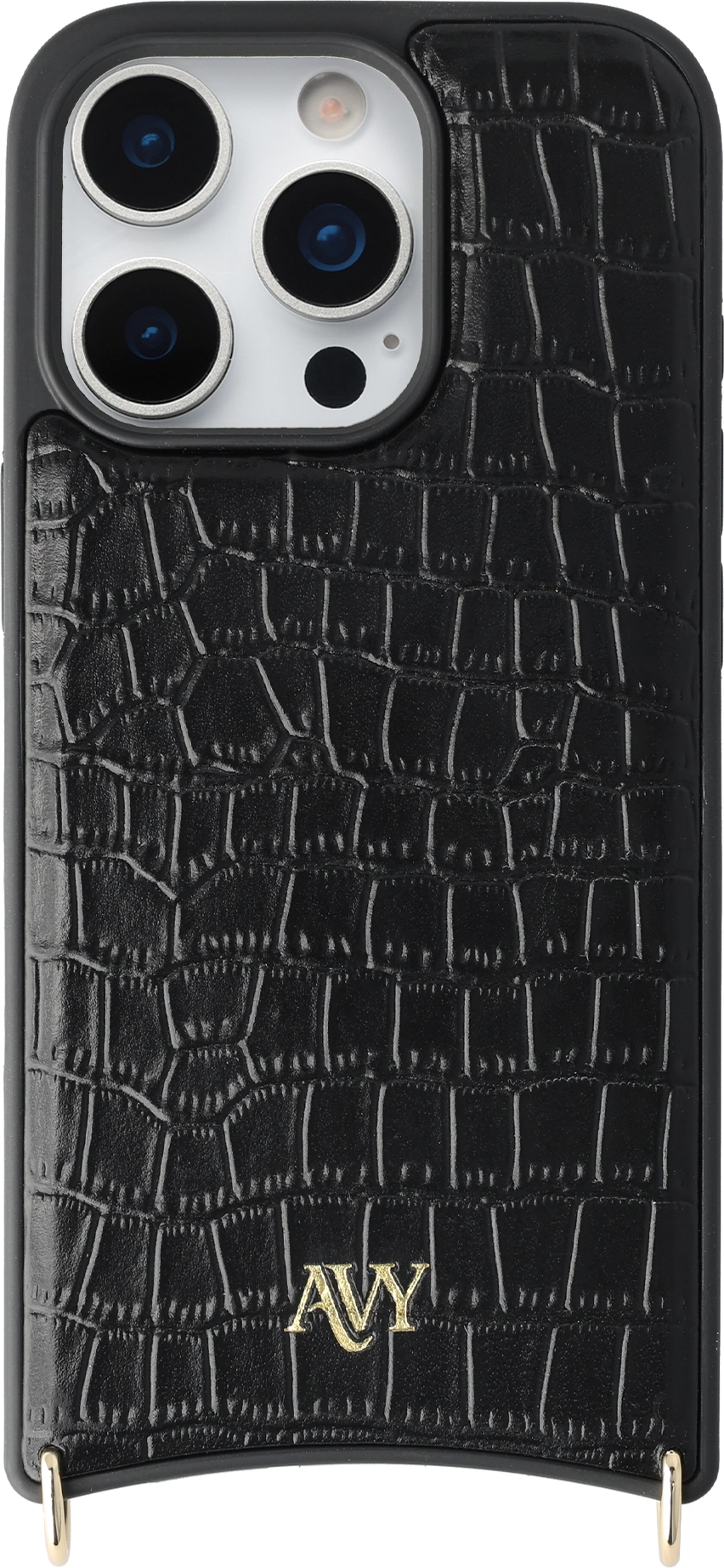 AVY Apple iPhone 16 Pro Hoesje met Koord Haakjes MagSafe Leer Croco Zwart afbeelding 1
