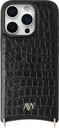 AVY Apple iPhone 16 Pro Hoesje met Koord Haakjes MagSafe Leer Croco Zwart