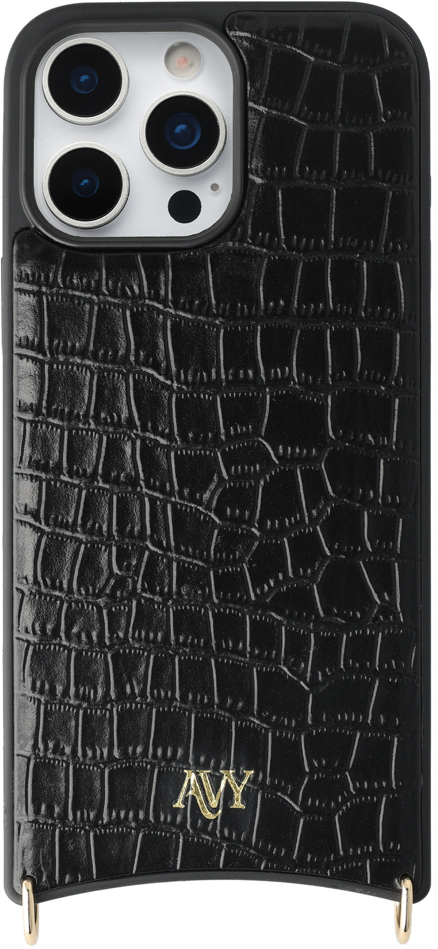 AVY Apple iPhone 16 Pro Max Hoesje met Koord Haakjes MagSafe Leer Croco Zwart afbeelding 1