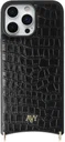 AVY Apple iPhone 16 Pro Max Hoesje met Koord Haakjes MagSafe Leer Croco Zwart