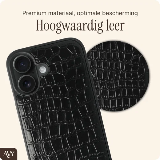 AVY Apple iPhone 15 Pro Hoesje met Koord Haakjes MagSafe Leer Croco Zwart afbeelding 8