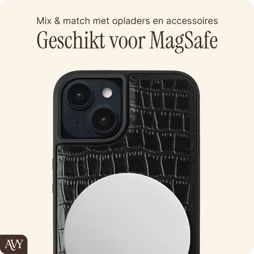 AVY Apple iPhone 14 Pro Max Hoesje met Koord Haakjes MagSafe Leer Croco Zwart afbeelding 7