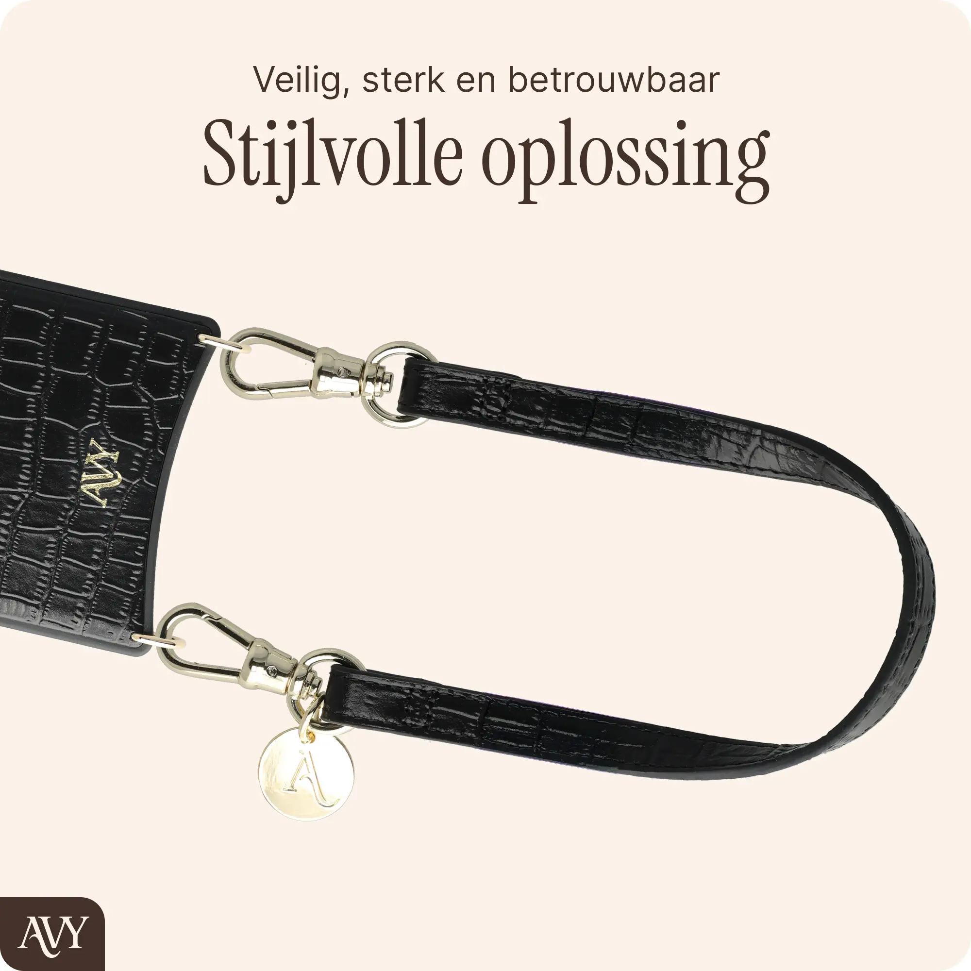 AVY Armband / Polsband Telefoonkoord (30CM) Leather Croco Zwart afbeelding 2
