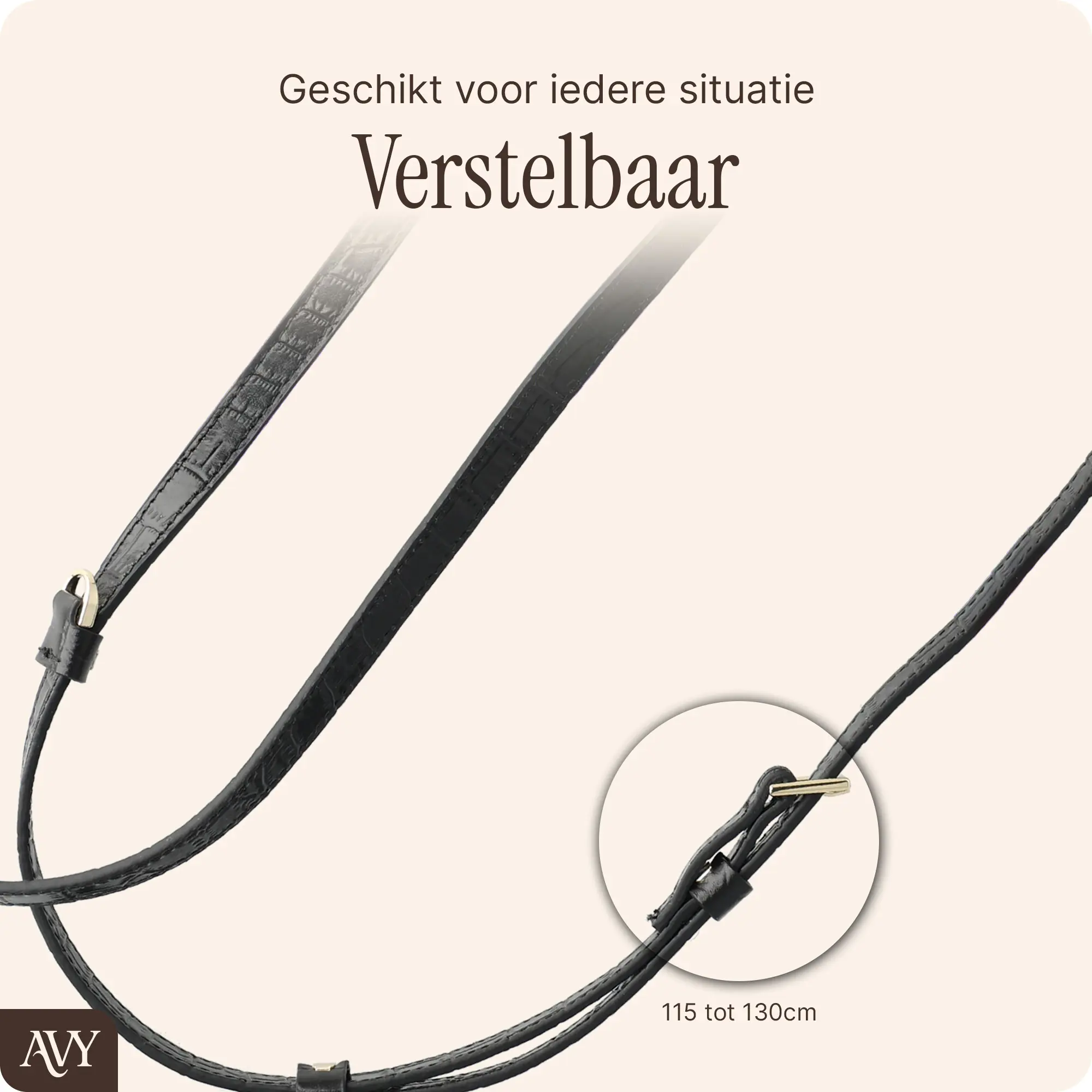 AVY Verstelbaar Crossbody Telefoonkoord (130CM) Leather Croco Zwart afbeelding 6