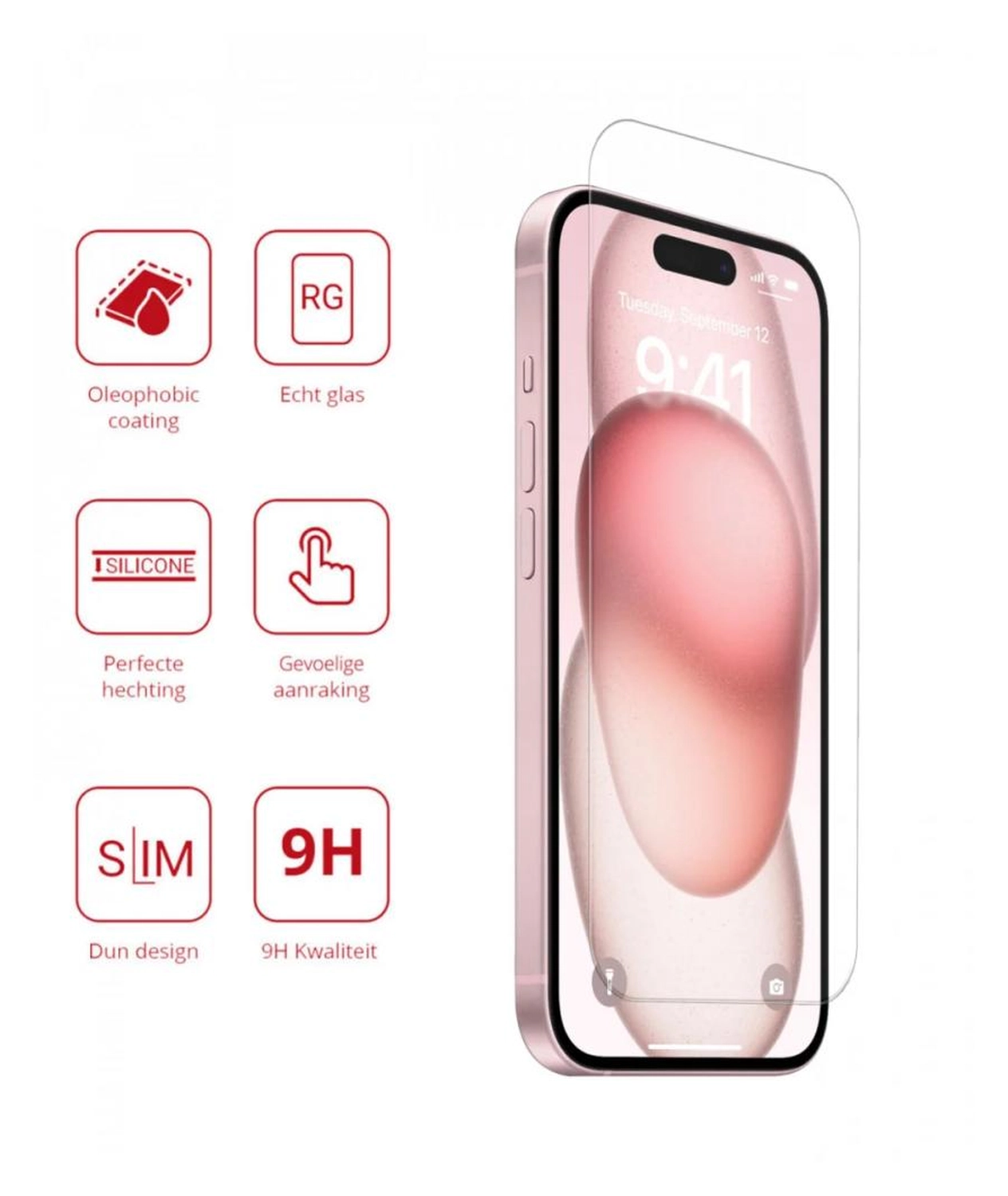 Rosso Apple iPhone 15 Plus 9H Tempered Glass Screen Protector - Duo Pack afbeelding 2