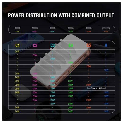 4Smarts Team 100W Laadstation 5x USB-C 1x USB-A Oplader Brons afbeelding 5