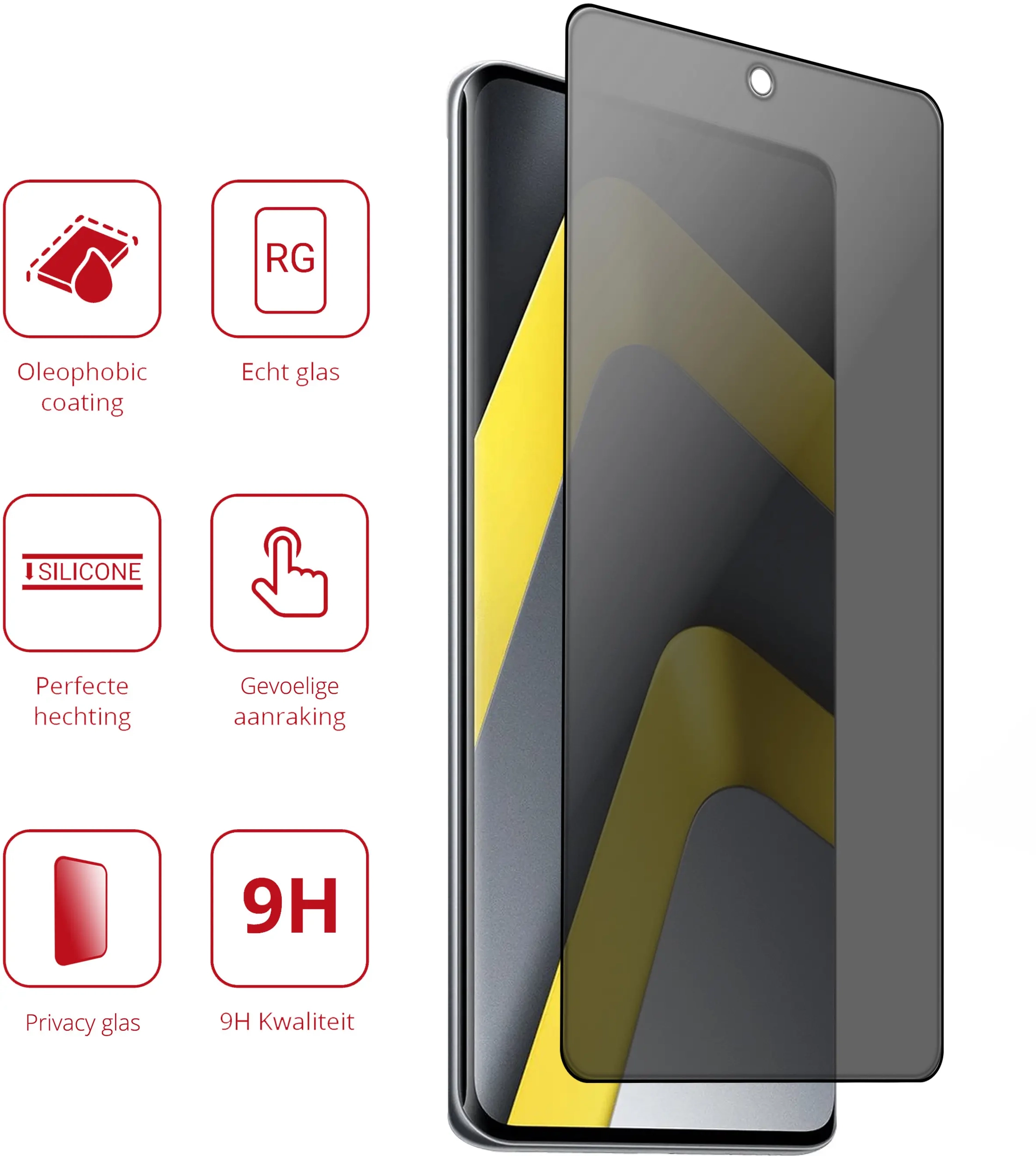Rosso Xiaomi Poco M8 9H Tempered Glass Screen Protector Privacy afbeelding 2
