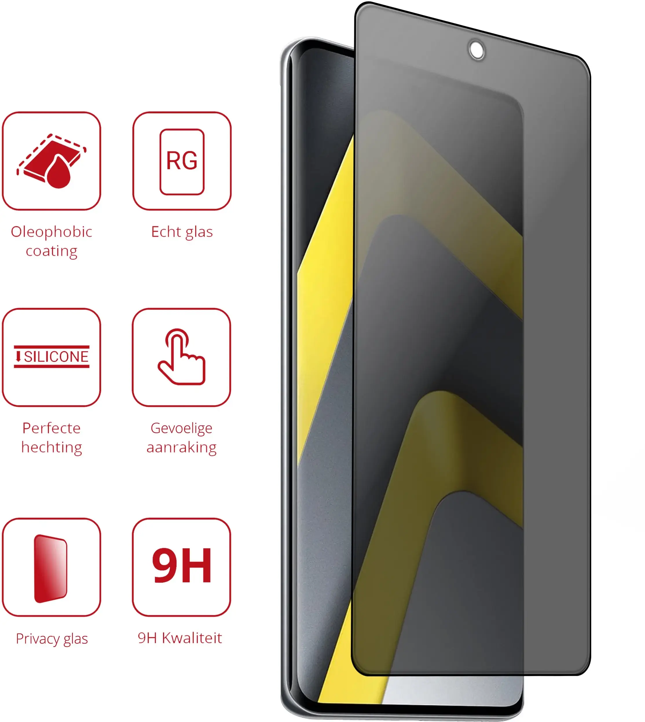 Rosso Xiaomi Poco M8 Pro 9H Tempered Glass Screen Protector Privacy afbeelding 2
