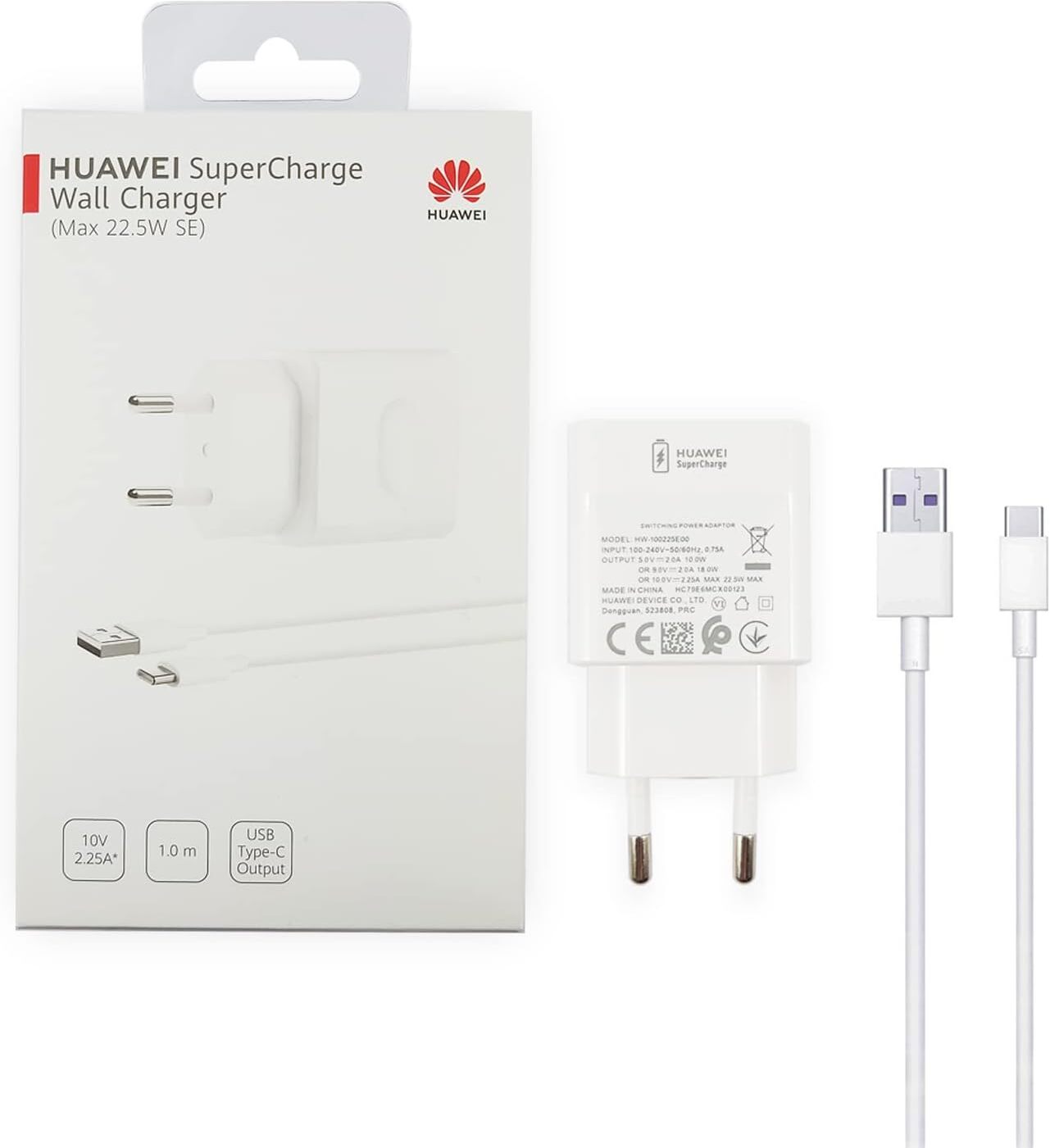Origineel Huawei 22.5W SuperCharge Wandlader met USB‑A en USB‑C Kabel Wit afbeelding 1
