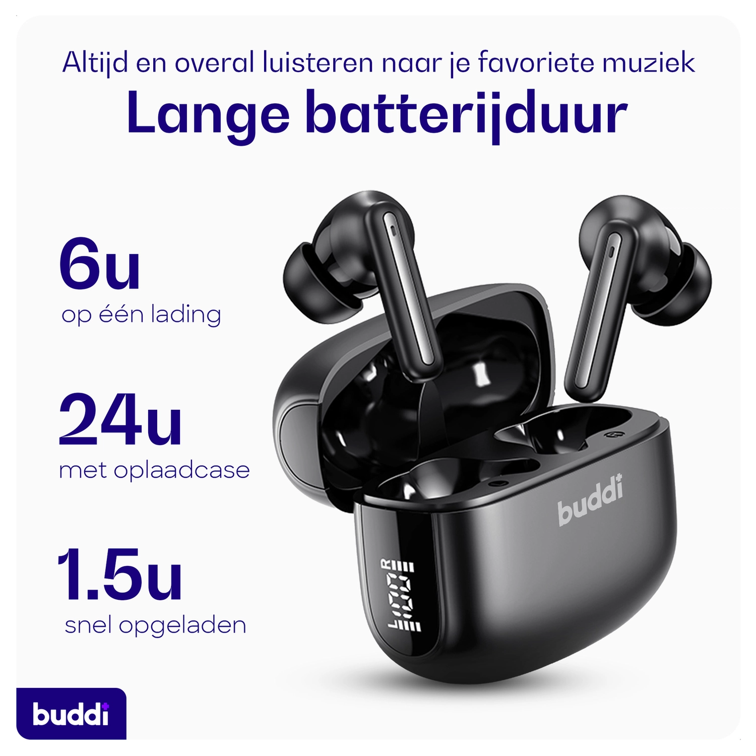 Duo Pack Buddi Pulse Draadloze Oordopjes Noise Cancelling ANC + ENC Zwart afbeelding 4