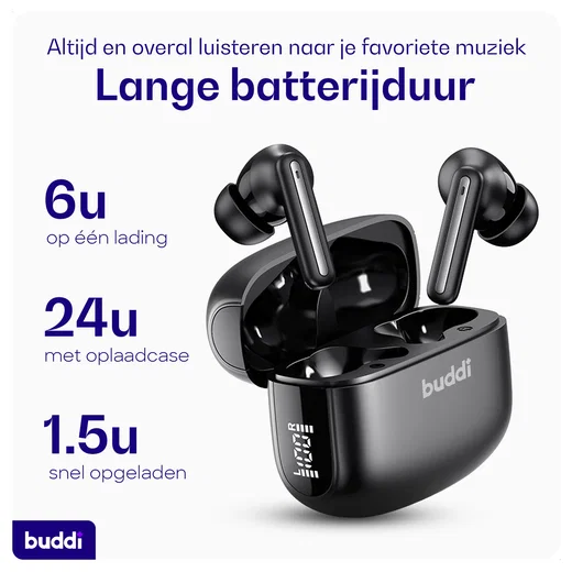 Duo Pack Buddi Pulse Draadloze Oordopjes Noise Cancelling ANC + ENC Zwart afbeelding 4