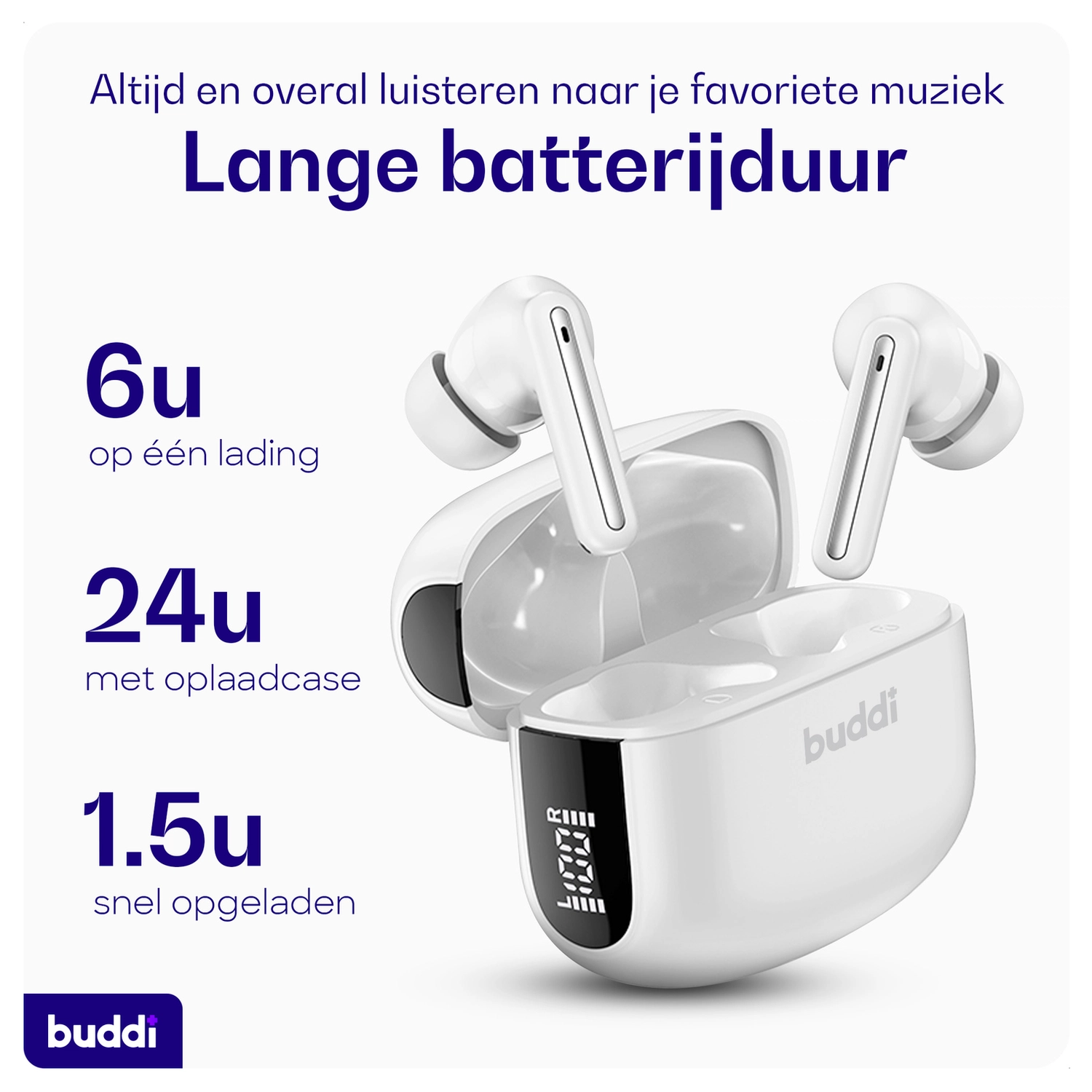 Duo Pack Buddi Pulse Draadloze Oordopjes Noise Cancelling ANC + ENC Wit afbeelding 4