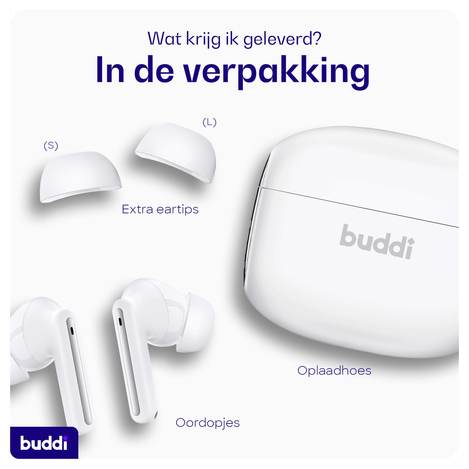Duo Pack Buddi Pulse Draadloze Oordopjes Noise Cancelling ANC + ENC Wit afbeelding 11