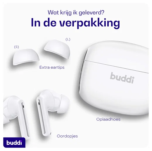 Duo Pack Buddi Pulse Draadloze Oordopjes Noise Cancelling ANC + ENC Wit afbeelding 11