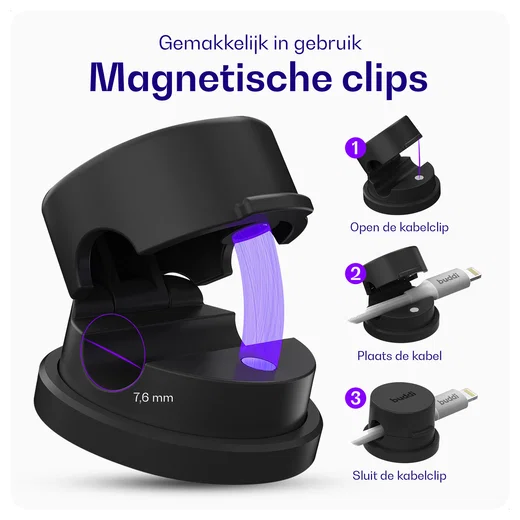 Buddi Sorted Magnetische Kabelclip Organizer voor Bureau en Nachtkastje 12-Pack afbeelding 3
