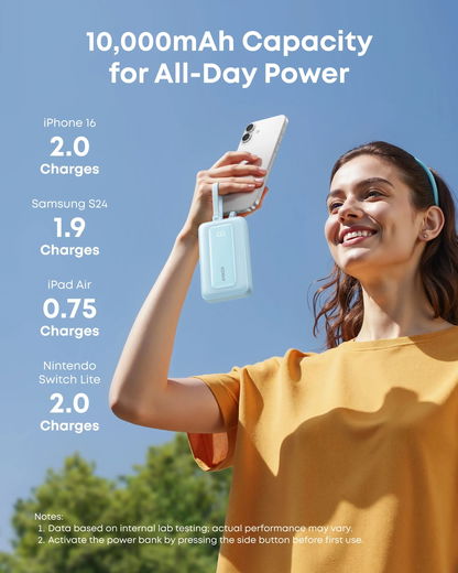 Anker Zolo (35W) 10.000 mAh Powerbank met 2 Ingebouwde MFi USB-C Kabels Zwart afbeelding 4