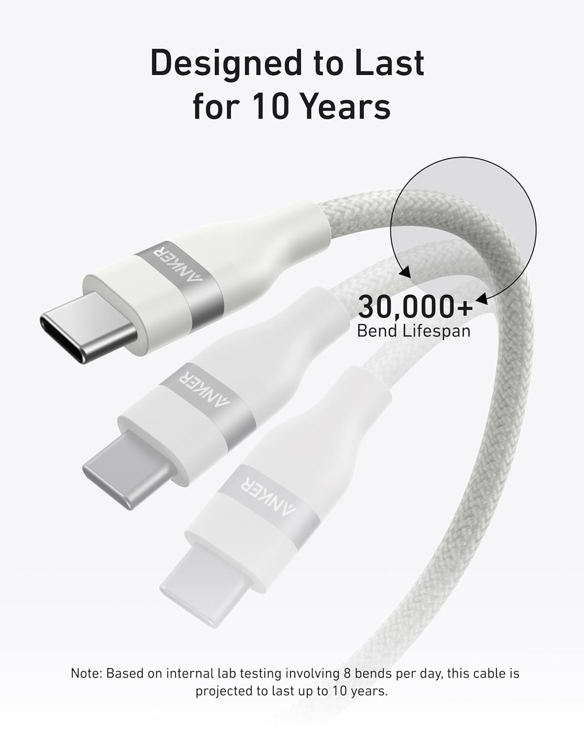 Anker Bio-Nylon (240W) USB-C naar USB-C Kabel Fast Charge 1.8M Wit afbeelding 5